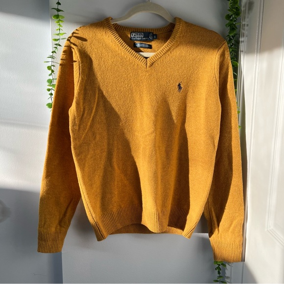 Polo by Ralph Lauren Men's V-Neck Sweater in Mustard Yellow - Picture 1 of 6